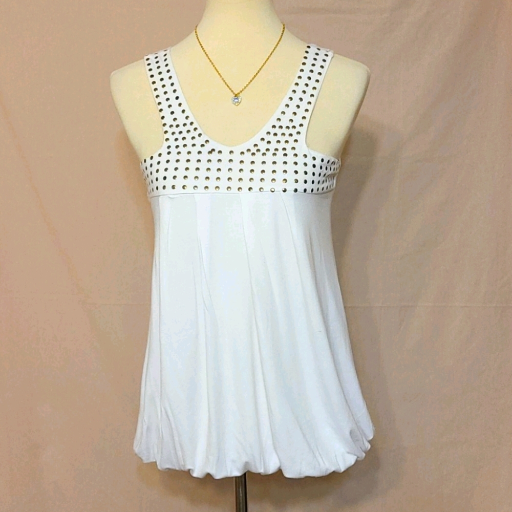 Touch Me White Sleeveless Gold Stud Embellished Top